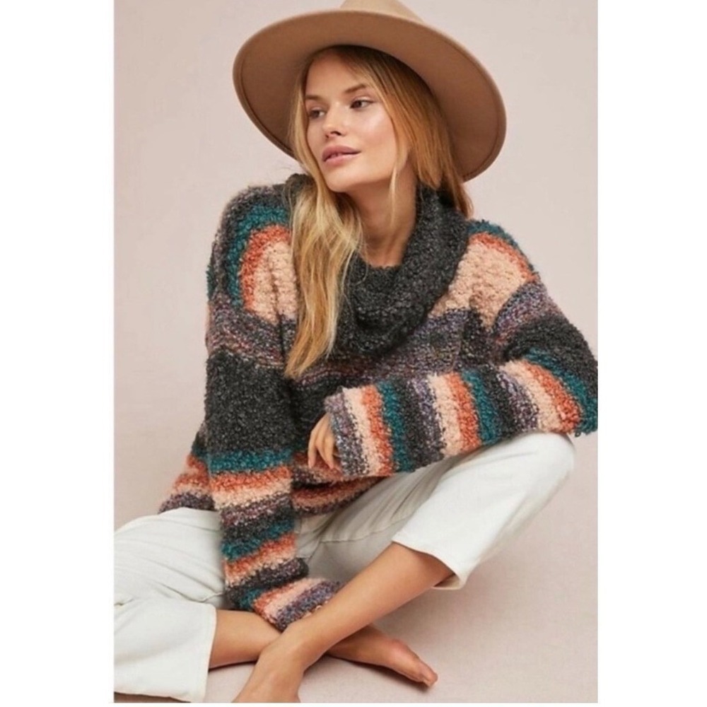 Anthropologie x Moth Murray Fuzzy Cowl Neck Striped Sweater Wool‎ Blend Sweater
